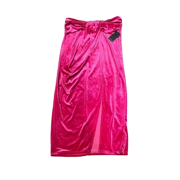 NWT Eloquii Velvet Pink Gathered Waist Front Slit Barbiecore Maxi Skirt size 14 - Picture 4 of 13